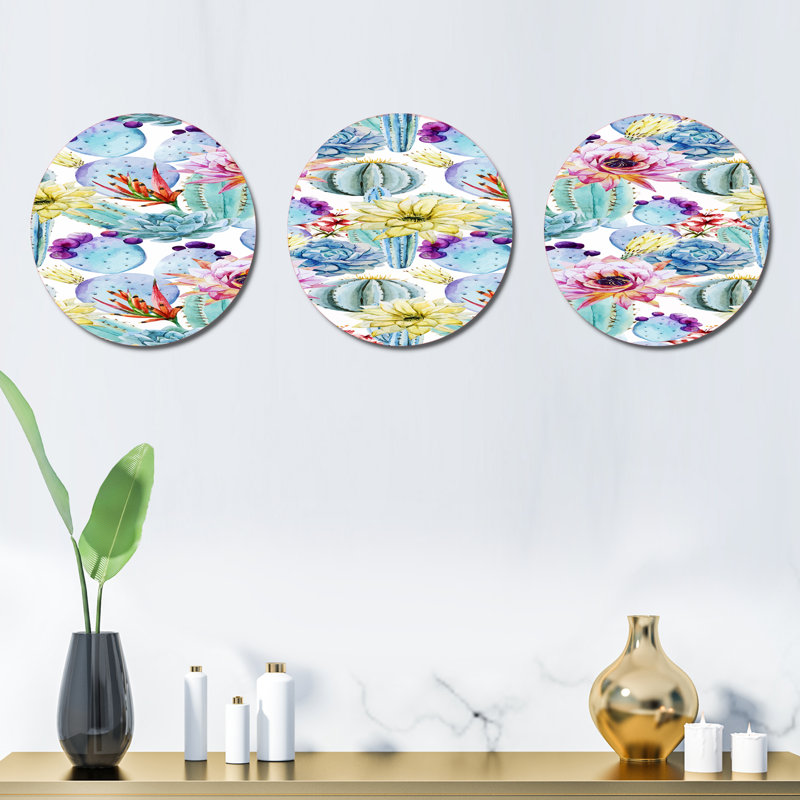 Ensemble de 3 décorations murales cactus en fleurs avec fleurs tropicales