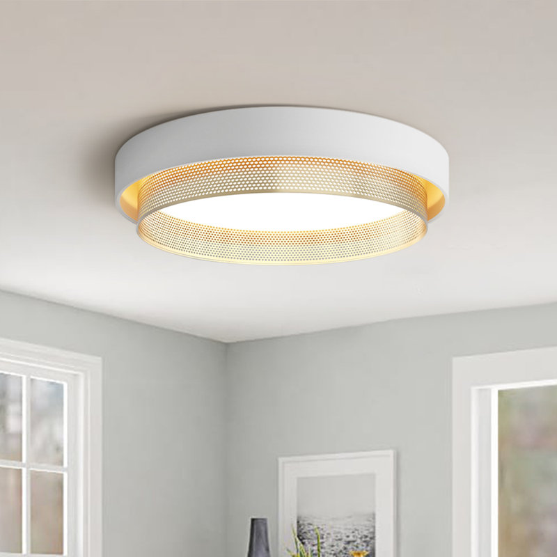 Plafonnier encastré rond à niveaux Pesach, Blanc / Doré, 6 000 K