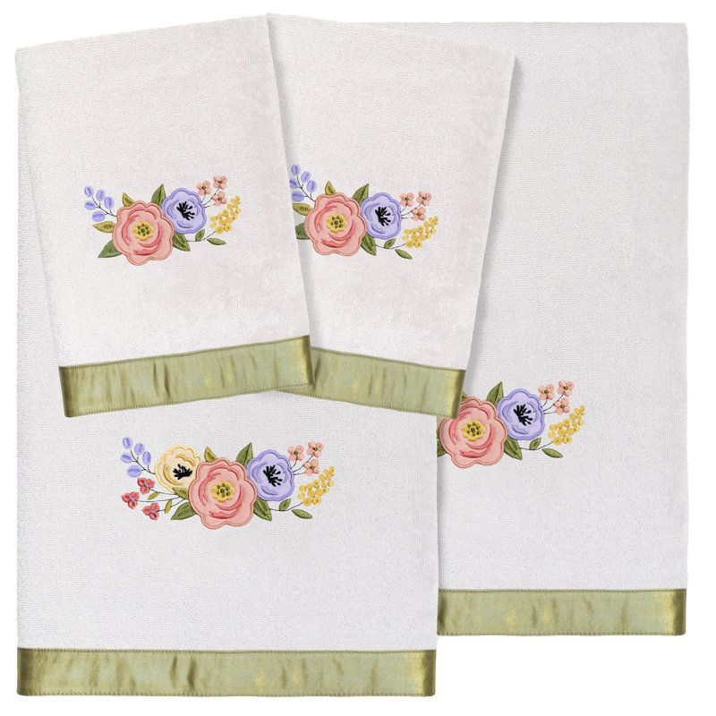 Linum Home Textiles 100% Turkish Cotton VERANO 4PC Embellished Towel Set, Silver