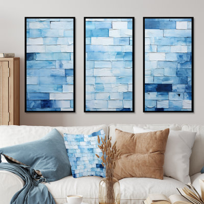 Carreaux scandinaves blancs et bleus I - décoration murale mosaïque bohème