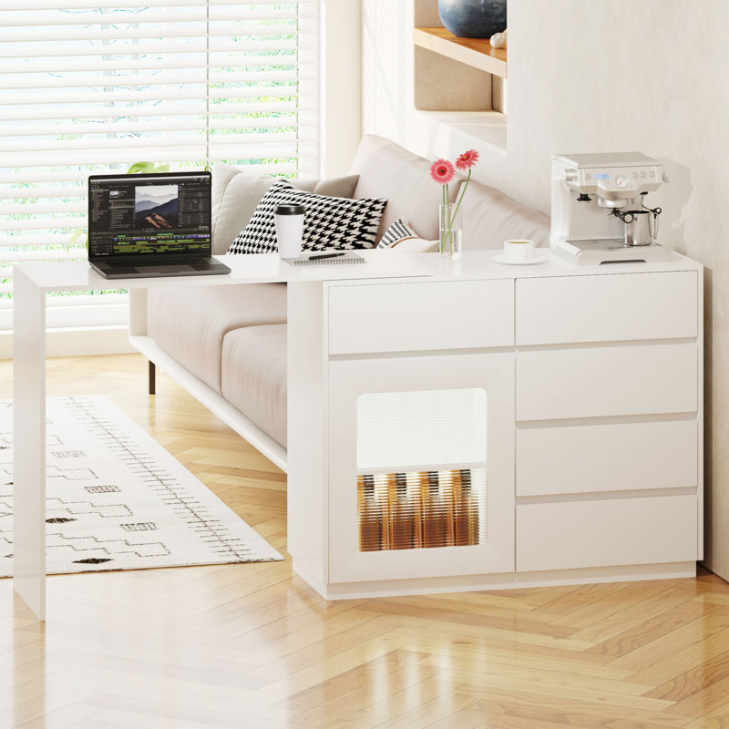 Bureau en L 44 à 85 pouces blanc avec tiroirs Cabinet