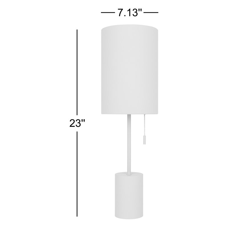 FLINT 23 In. Table Lamp With Fabric Shade And Pull Chain Switch, White, White