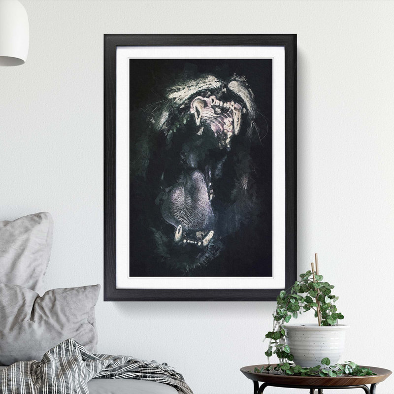 Roaring Lion in Abstract - Picture Frame Painting Print, Black Framed, 65cm H x 48cm W x 2cm D