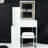 White Left Bedside Cabinet Vanity Table, Touch-Operated Led Mirror With 3 Colors & Adjustable Brightness, Cushioned Stool, For Small Rooms, , American Style Area Table In White, Material-1247473468