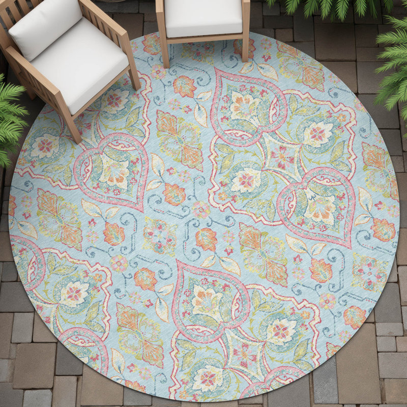 Machine Washable Indoor/Outdoor Husby ACN2207 Bohemian Rug, Round 8'