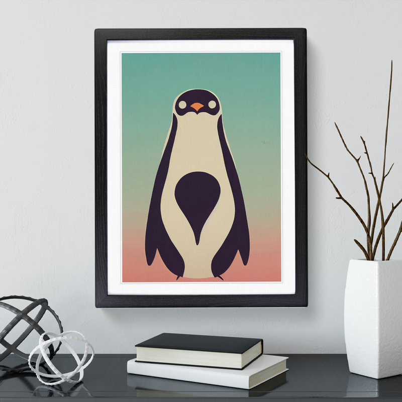 Penguin in Abstract No.6 - Wall Art, Black Framed Paper, White, 64cm H x 46cm W x 3cm D