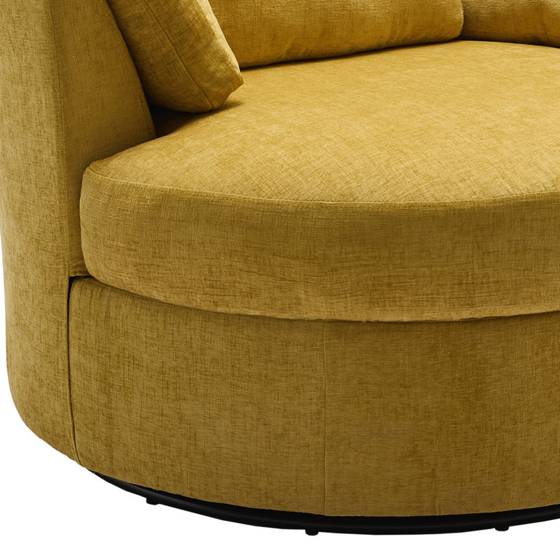 Upholstered Swivel Lounge Armchair With Storage Ottoman(Set of 2), Mustard Polyester Blend