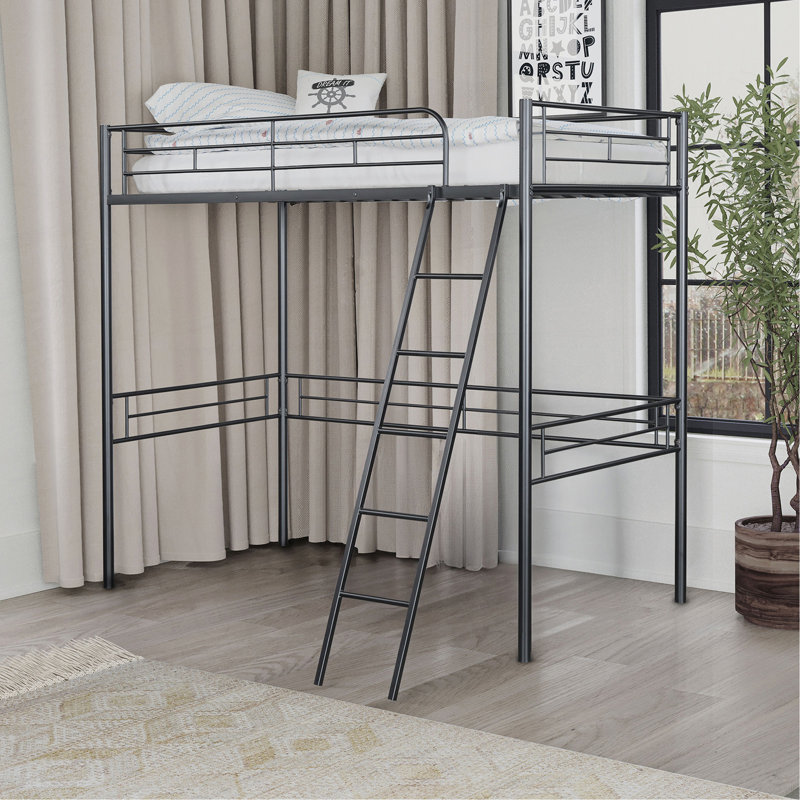 Lit mezzanine simple de style contemporain avec espace ouvert sous la structure métallique, Noir