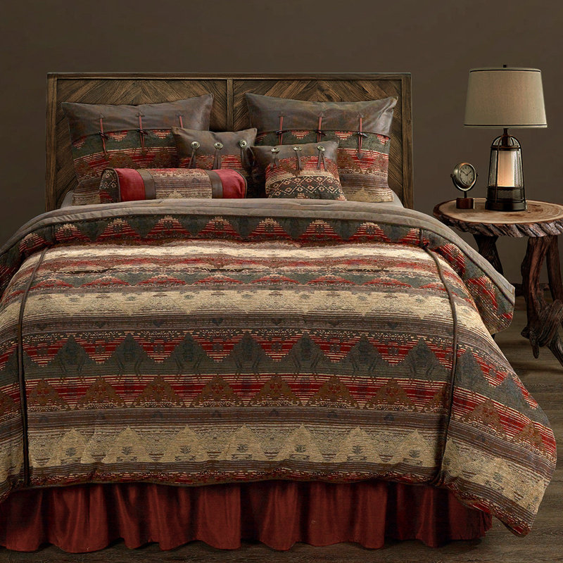 Ensemble d'édredon Sierra / brun / rouge / brun clair à imprimé aztèque Western Rustic