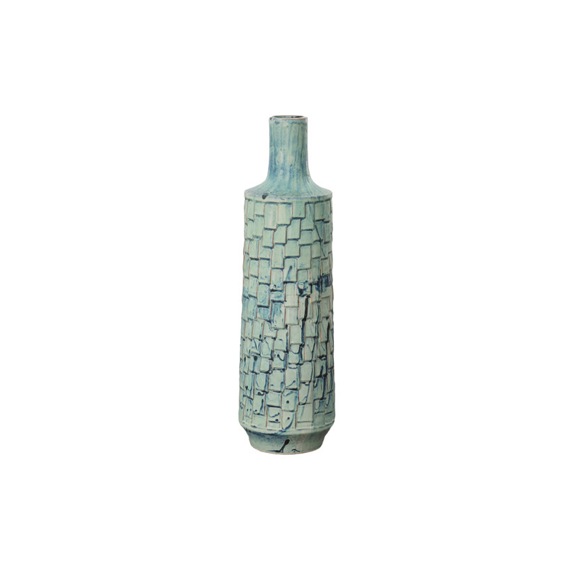 Vase en céramique à finition brillante bleu blanc, H 24 po x l 7,25 po x P 7,25 po