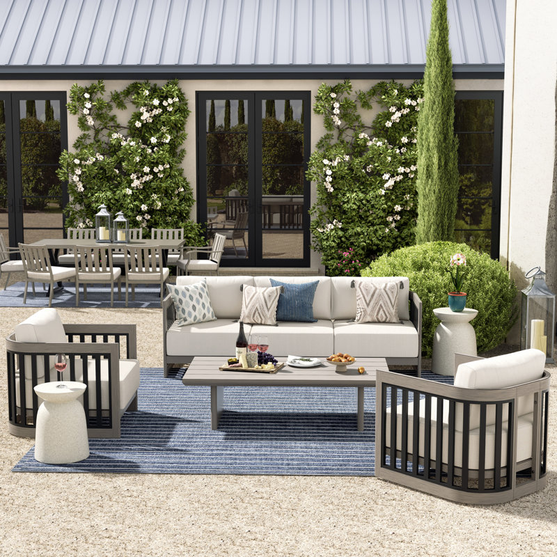 Sereno Patio 5 Person Aluminum Conversation Set With Cushions, Smoked Gray