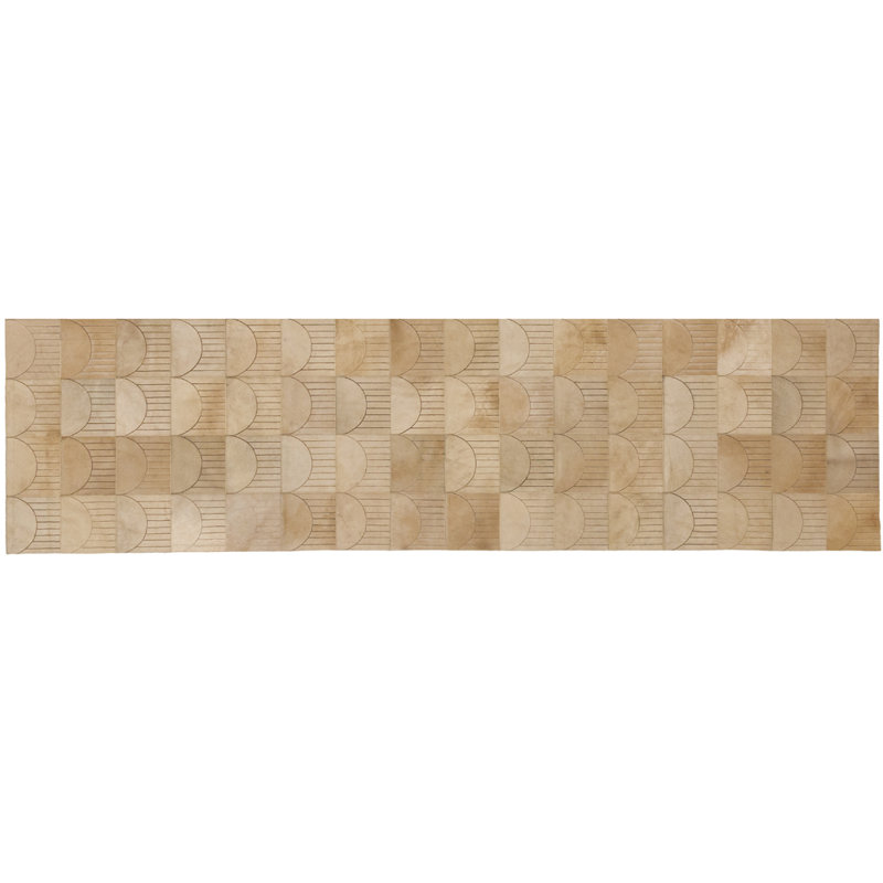Cowhide Geometric Area Rug in Brown, Runner 2'7" x 16'4"