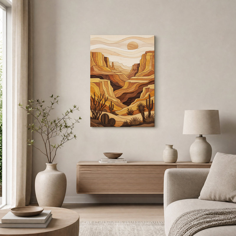 Toile murale « Canapé désertique à texture de bois avec cactus », H 18 po x l 12 po
