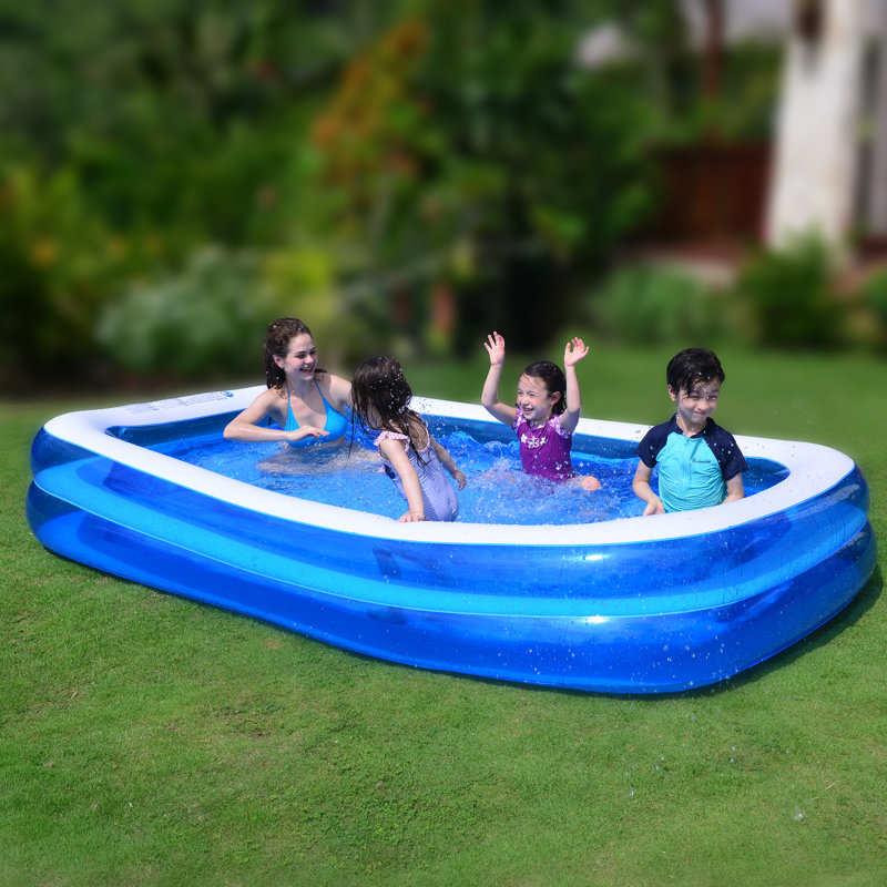 Piscine gonflable rectangulaire bleue et blanche, L 10 pi x l 6 pi x H 20 po