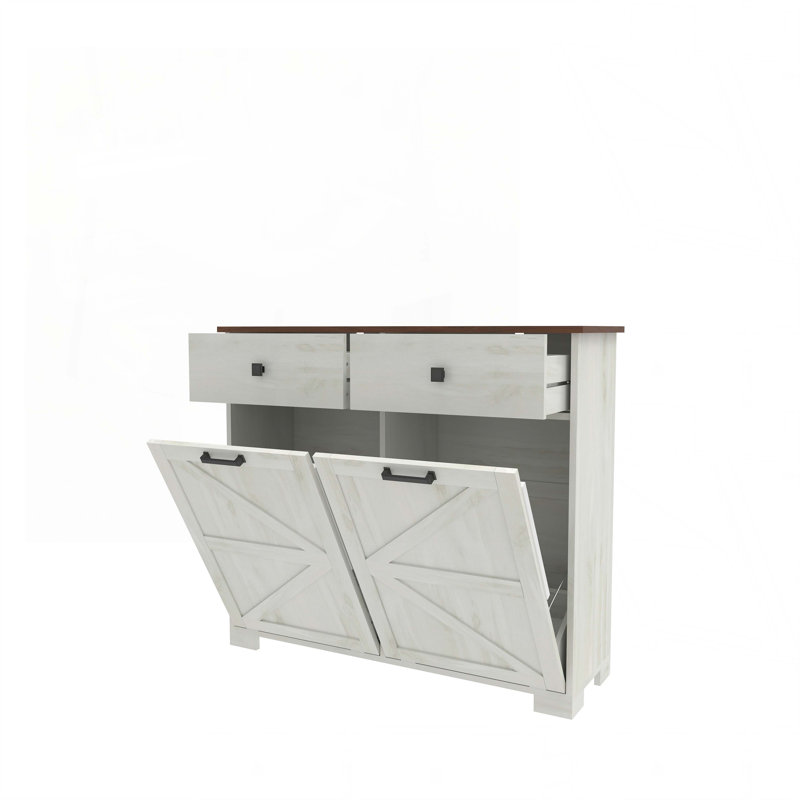Console en bois avec tiroir dissimulé, armoire de trieur de linge de type porte de grange