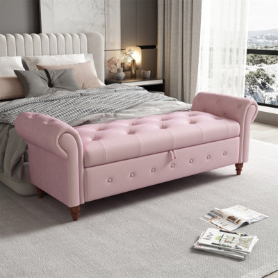 Banc de lit en velours rose