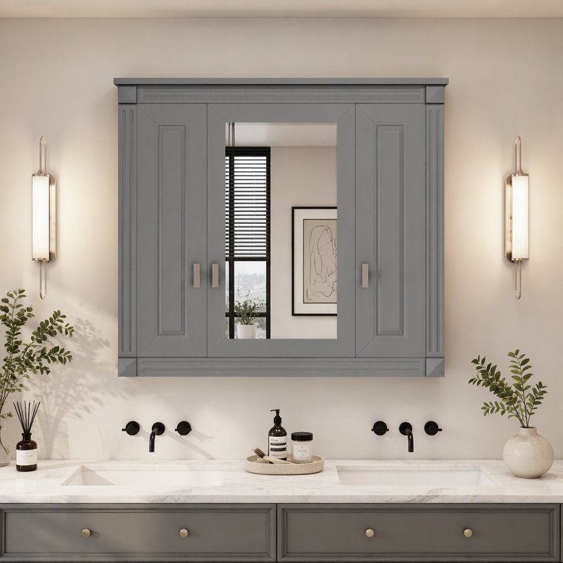 W H Medicine Cabinet Mirror, Grey