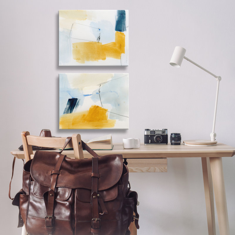 «Yellow Patchy Abstract», ensemble de 2 reproductions d'art sur toile par Victoria Barnes, H 16 po x l 20 po