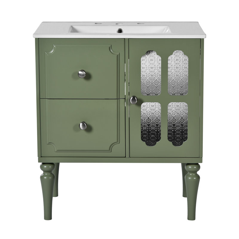 Meuble-lavabo de style rétro 30 po avec lavabo en céramique, Vert
