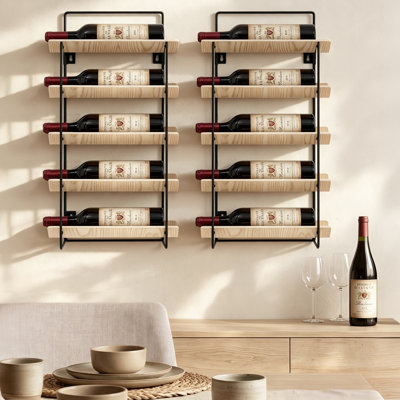 Support à vin mural en bois avec cadre en métal
