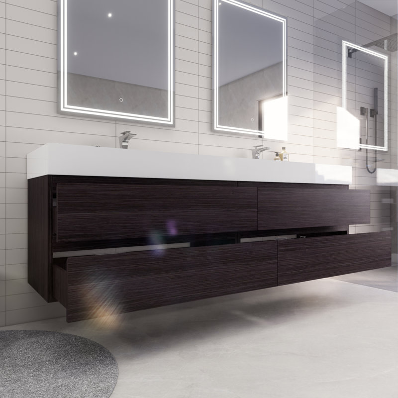 Babajide 83.3'' Bathroom Vanity with Acrylic Top, Dark Gray Oak