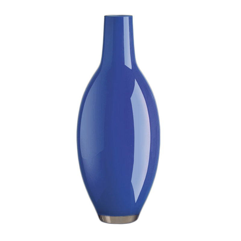 Grand vase de table en verre Branda, H 17,5 po x l 7,5 po x P 7,5 po, Bleu
