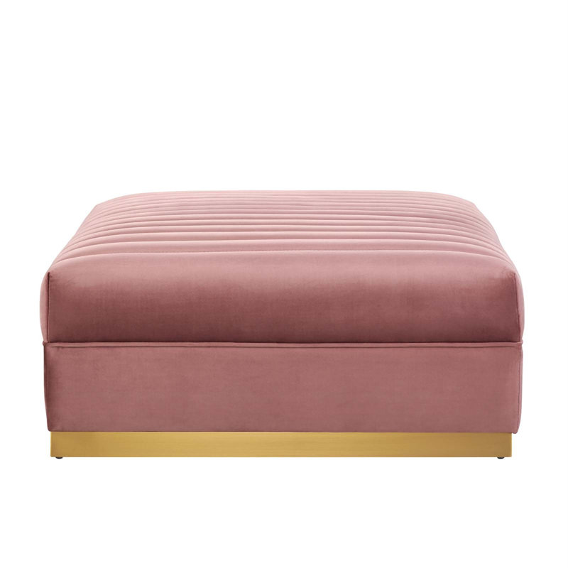 Modway Sanguine Channel Tufted Performance Velvet Modular Sectional Sofa Ottoman, Pink 100% Polyester