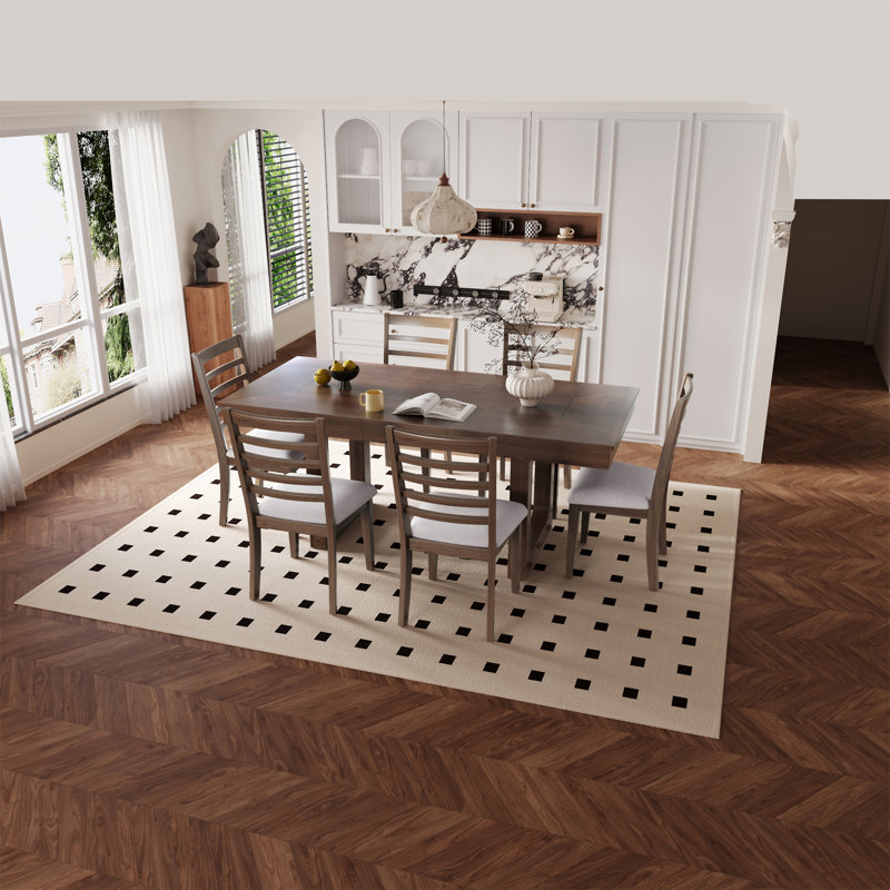 7 Piece Extendable Dining Table Set, Brown