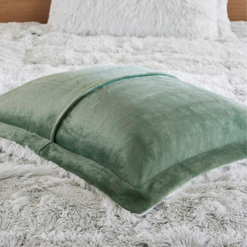 Ensemble de 2 mini édredons en fausse fourrure à poils longs pour lit simple / simple TG vert / blanc, Blanc/vert
