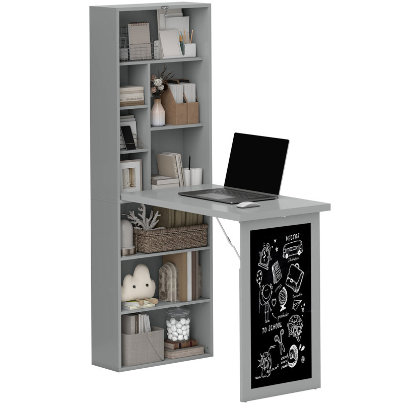 Fold-Out Convertible Office Desk, Wall Mount Computer Desk, Gris