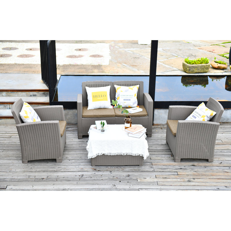 Henryk Plastic 4 - Person Deep Seating Group with Cushions, Gray