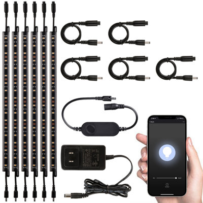 Ensemble de 6 barres lumineuses DEL intelligentes de 30 cm (12 pouces) à commande vocale pour coffre-fort, à intensité variable et connectables, compatible avec Alexa et les interrupteurs à bascule, à brancher sous un meuble, 100-240 V, 900 lm, blanc chaud