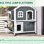 Enclos pour chat de 2 étages - en bois pour chats avec plateformes et portes, maison grise à l'extérieur, enclos, porte de secours, toit ouvrant et plateformes de saut,