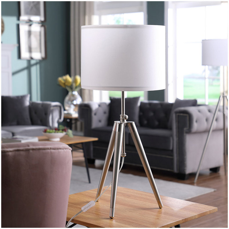 Lampe de table à trépied réglable en métal chromé / argenté 34,25 "- 29,25" Mid-Century