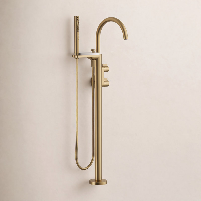 Components Floor-Mount Bath Filler Trim, Vibrant Brushed Moderne Brass, Knob Handle