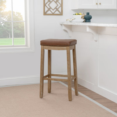 Bartonville Counter & Bar Solid Wood Backless Stool with Upholstered Seat