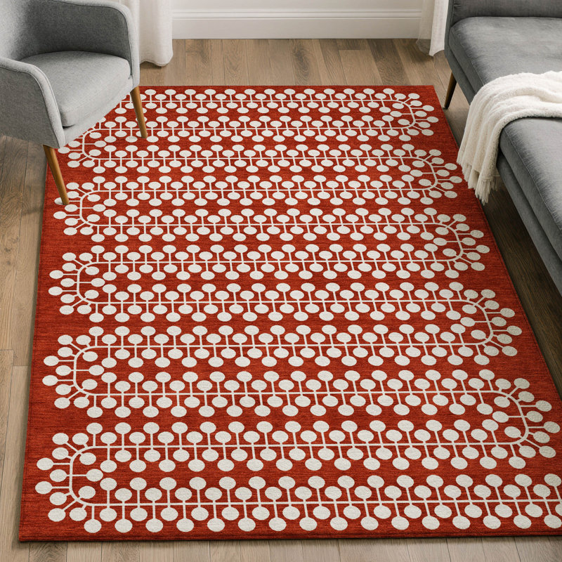 Premium Machine Washable Mayfield AMF2247 Geometric Rug, Red, 5' x 7'6"