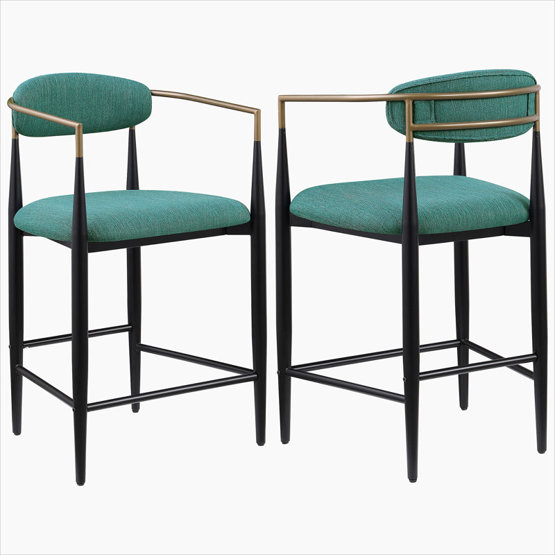 Chaise de comptoir revêtue de tissu vert (ensemble de 2), Vert