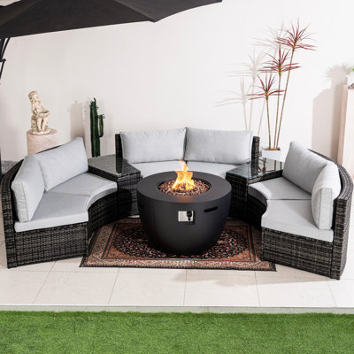 6 - Person Wicker Patio Dining Set With Round Table , Cushions Included