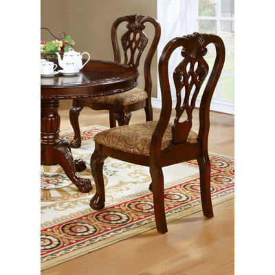 Ensemble de 2 chaises d'appoint en bois massif à motif damassé en bois massif