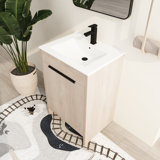 Authneil 24" Freestanding Bathroom Vanity with Sink, Floor Standing Vanity With 2 Doors and Ceramic Basin Sink Top