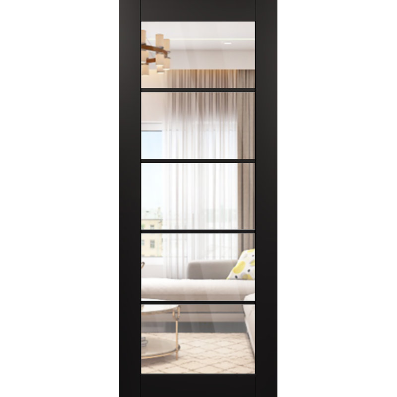 Dalle de porte standard Avon 5 Lite, Noir mat, 35,88 po x 79,37 po