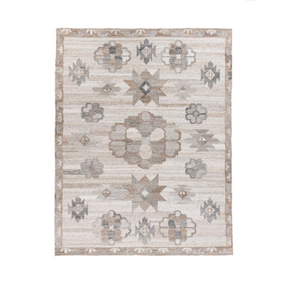 Ardeth Hand Woven Recycled P.E.T Geometric Area Rug in Gray/Brown/Ivory