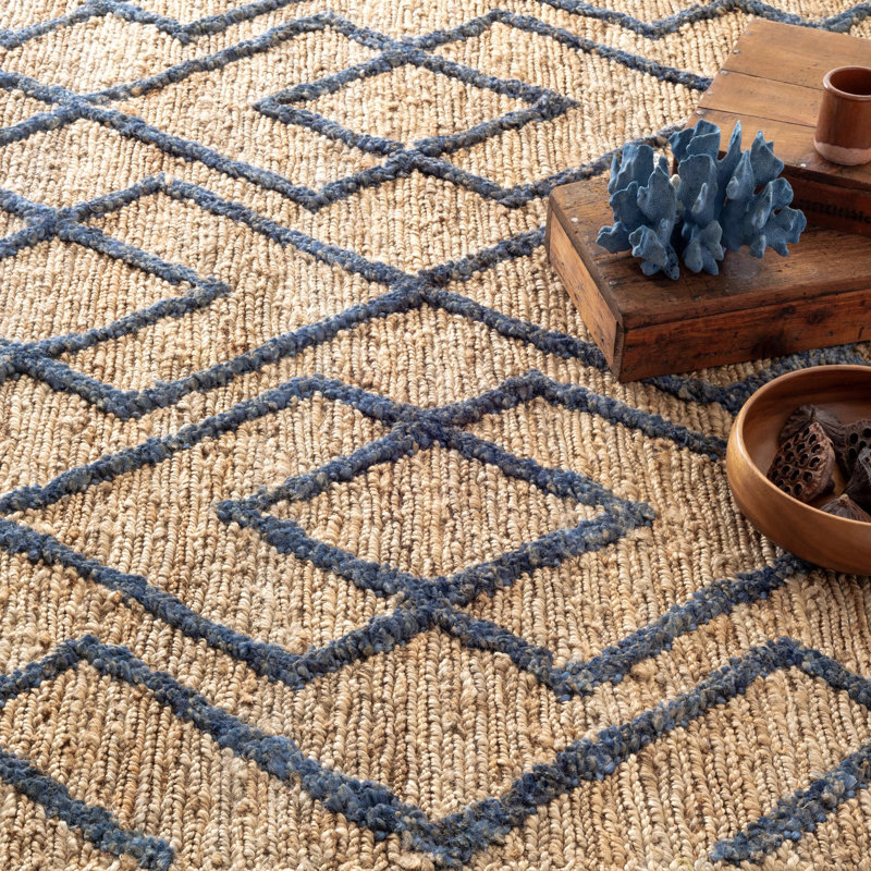Marco Navy Jute Soumak Handwoven Rug, Rectangle 9'6" x 13'6"