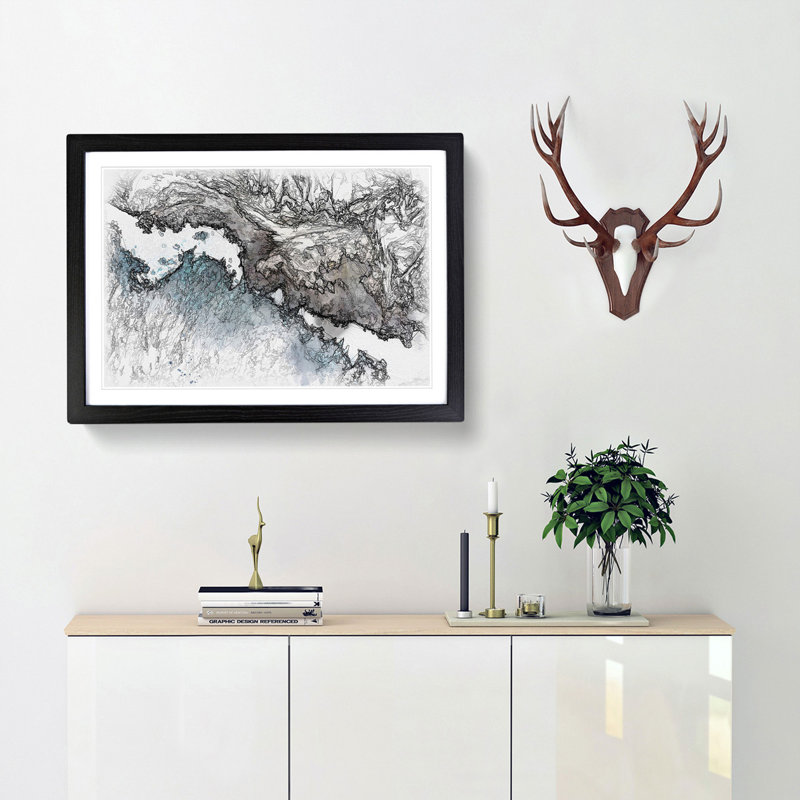 The Coast of Honolulu Hawaii Sketch - Picture Frame Graphic Art Print, Black Framed, 40cm H x 60cm W x 2cm D