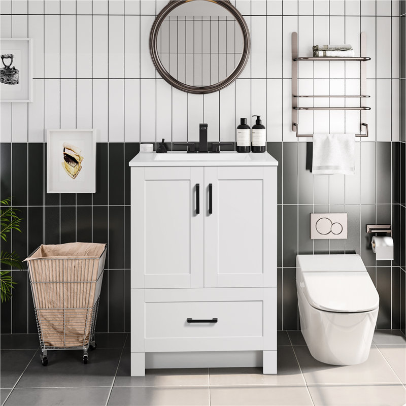 Meuble-lavabo simple 24,5 po avec plateau en céramique Chantasia, Blanc