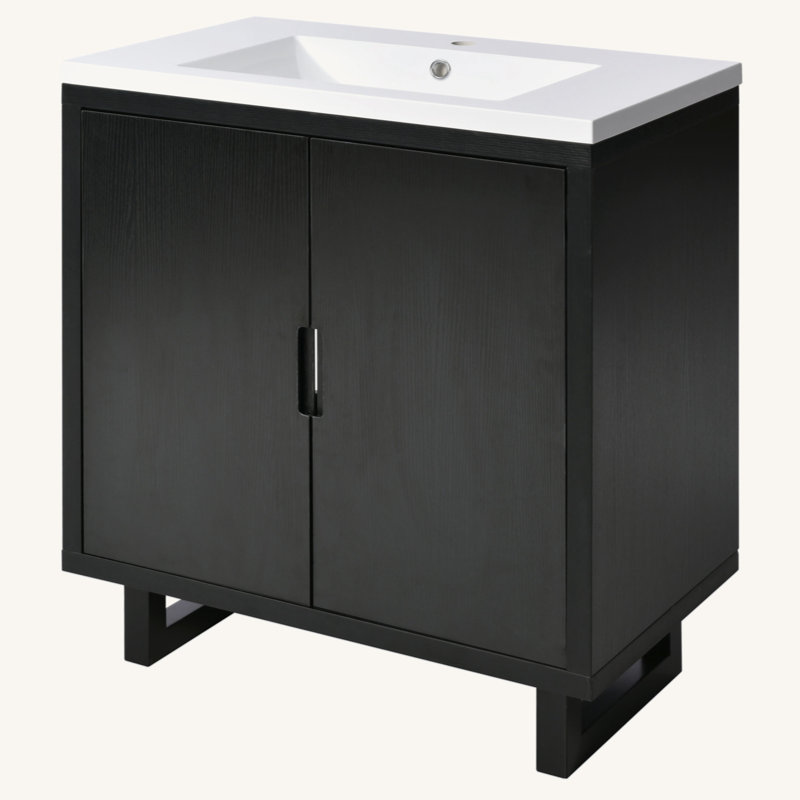 30" Bathroom Vanity Set With Sink, Combo Cabinet, Bathroom Storage Cabinet, Solid Wood Frame, Black
