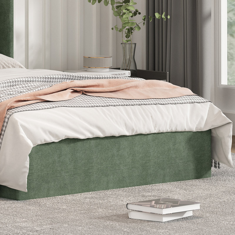 Moss Green Queen Upholstered Platform Bed with Storage