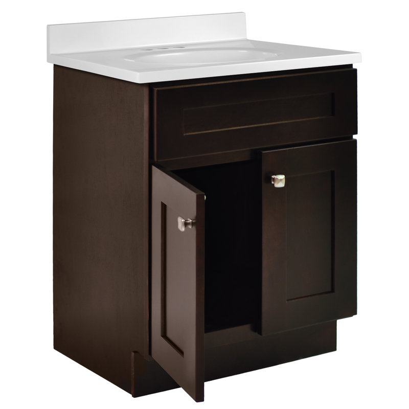 Meuble-lavabo de 25 po avec plateau Brookings, entièrement assemblé, Brun, Blanc uni