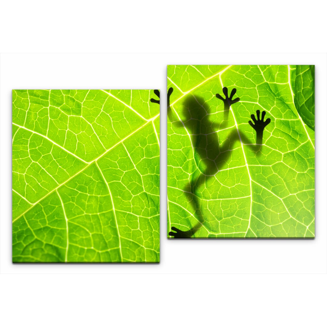 2-tlg. Leinwandbilder-Set Frosch hinter einem Blatt